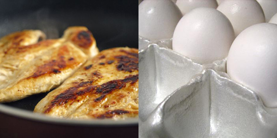 Both eggs and chicken are high protein sources
